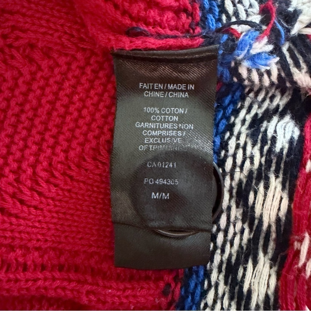 LE 31 SIMONS Red Fair Isle Shawl Collar Cotton Cardigan m - Picture 9 of 13
